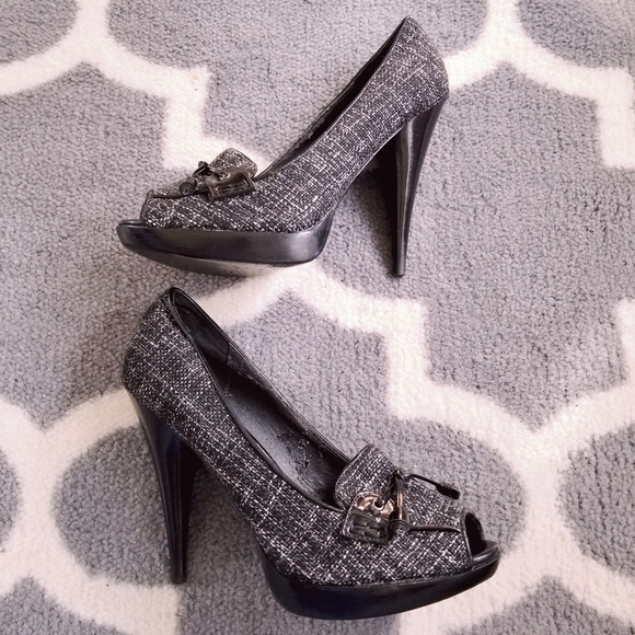 Tweed Peep Toe Platform Heels by Levity - Picture 4 of 11